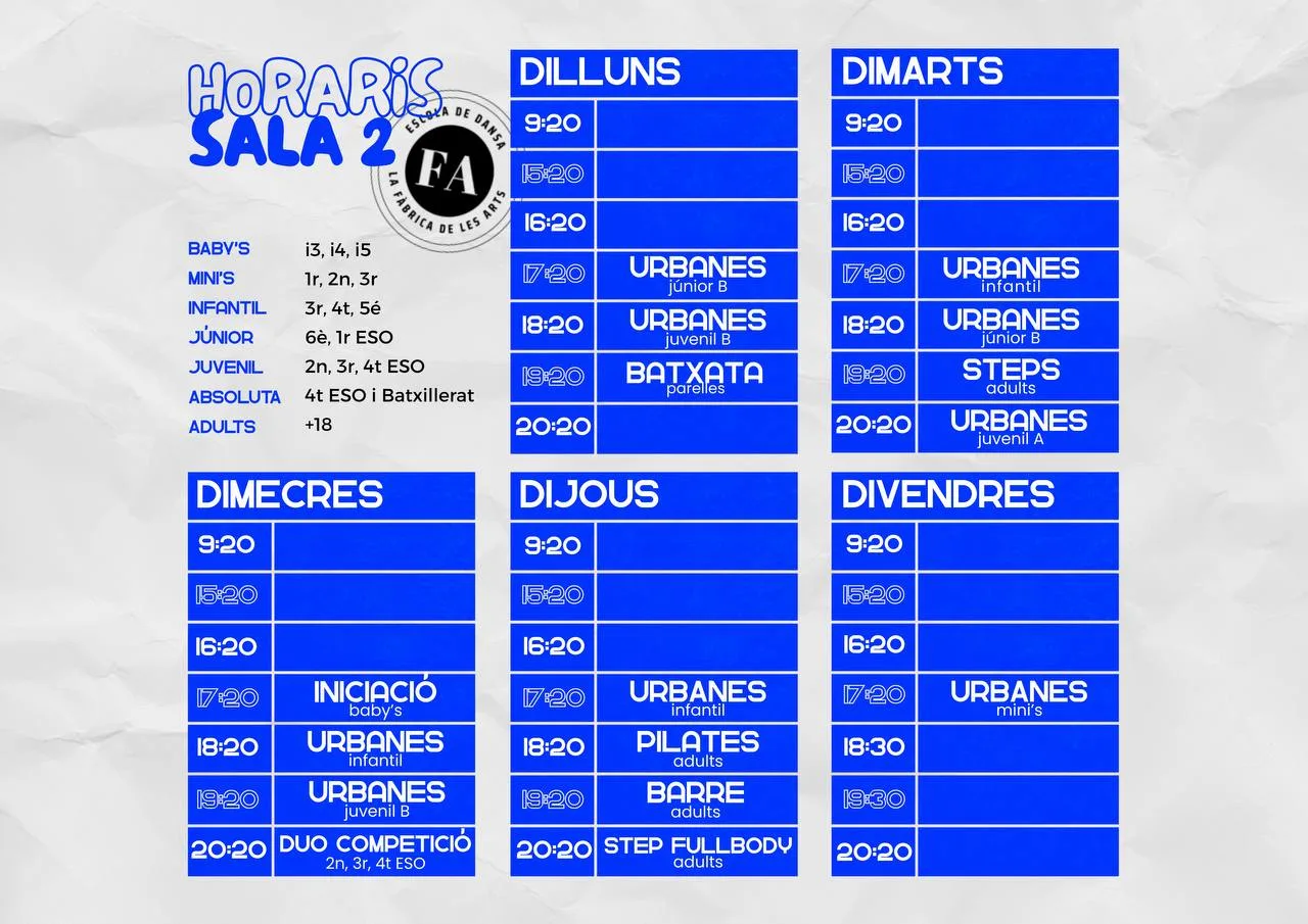 Horaris La Fàbrica de les Arts - Setmana (imatge 2)